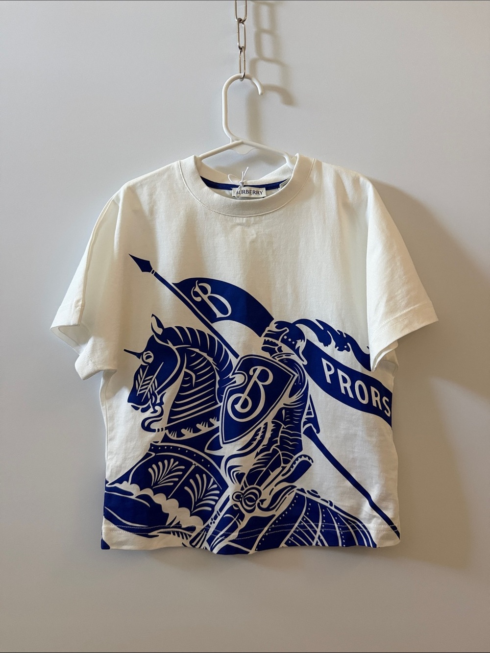 Burberry White Tee with Bold Navy Knight Graphic